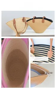 Detail view of woven shoulder bag showing metal zipper closure and fine stitching craft