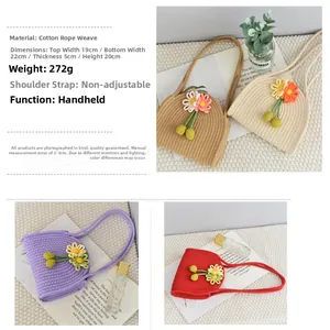 Detailed size specifications and dimensions for the handmade floral cotton rope tote bag
