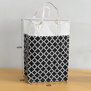 Detail view of large waterproof laundry basket showing dimensions 60cm by 40cm and 30cm