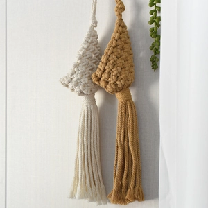 Nordic handwoven cotton macrame wall hanging in cream and yellow Christmas tree design