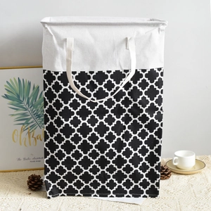 Large Canvas Laundry Basket Foldable Waterproof Clothes Storage Bin With Handles Modern Geometric Stripe Home Organizer
