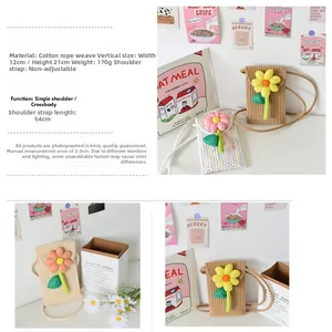 Detail der 12x21cm gewebten Handytasche mit 3D-Sonnenblume und Crossbody-Riemen