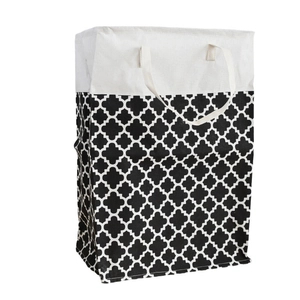 Large foldable canvas laundry basket with clover pattern and sturdy carrying handles