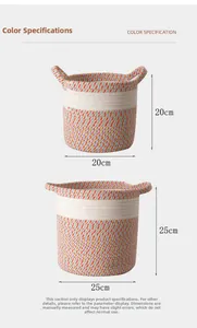 Detail of bohemian cotton rope baskets showing spiral colorful textures and sturdy handles