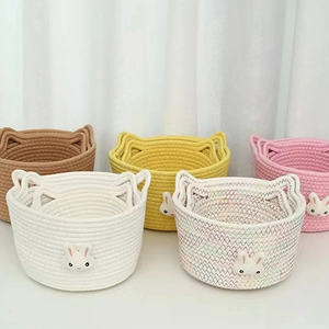 Cute cotton rope woven storage baskets with rabbit ears in five assorted colors