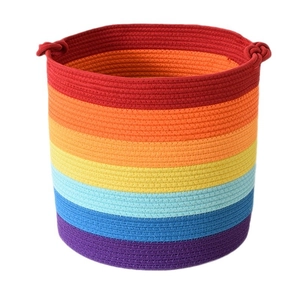 Cesto portaoggetti arcobaleno in corda di cotone intrecciata con manici per giocattoli
