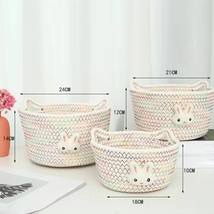 Detailed size specifications for rainbow cotton rope woven storage baskets with rabbit decor