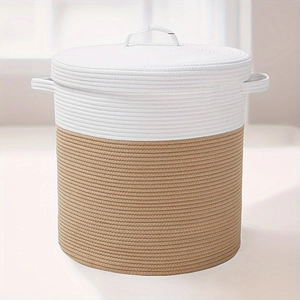Large Cotton Rope Woven Laundry Basket With Lid And Handles Nordic Style Dirty Clothes Storage Bin Toy Organizer Basket