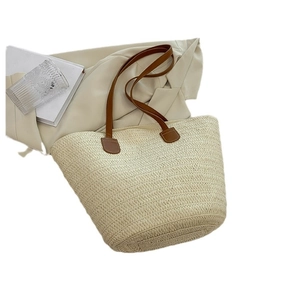 Grand sac cabas en paille tissée avec anses marron pour les vacances d'été