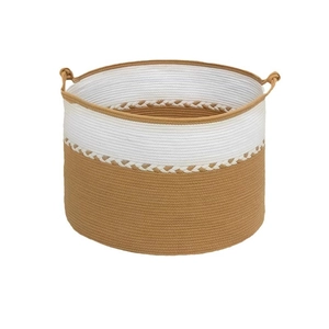 Minimalist woven cotton rope storage basket with two-tone design and knot handles