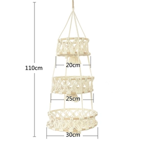 Three-tier woven cotton rope hanging basket with 20cm, 25cm, and 30cm diameters
