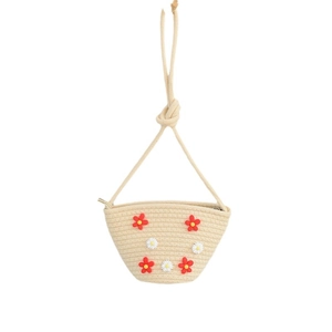 Straw crossbody bag with floral accents and top zipper for women and girls