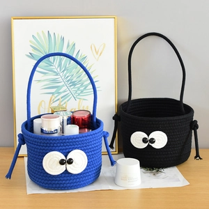 Set of 2 woven cotton storage baskets with big eyes design and sturdy handles