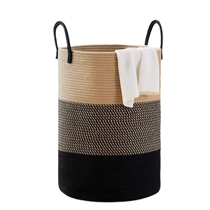 Three-color Nordic cotton rope laundry hamper with handles for toys and clothes storage