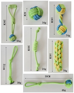 Variety of hand-woven cotton rope dog toys for teething and interactive play in various sizes