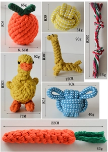 Detailed size and weight specs for various durable cotton rope pet chew toys for dogs