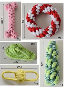 Size chart showing weight and length for woven cotton rope dog chew toys