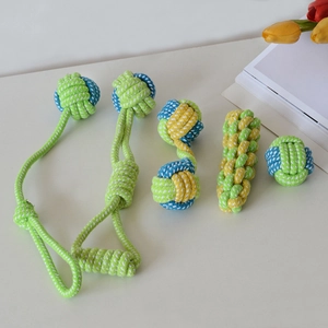 Detailed set of 5 durable cotton rope dog chew toys for teething and interactive play