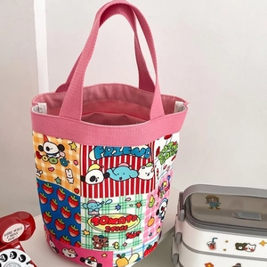 Cute doodle canvas bucket bag featuring Snoopy style illustration for lunch or storage