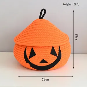 Detail of Jack-o'-lantern cotton rope basket measuring 28x25cm and weighing 592g
