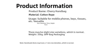 Detailed specifications of the handmade cotton rope cherry woven bag with 19x16cm dimensions