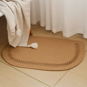 Handwoven cotton rope semi-oval rug in khaki brown for bedroom and living room