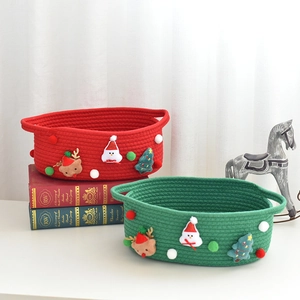 Christmas cotton woven gift baskets set with 3D reindeer and snowman decorations