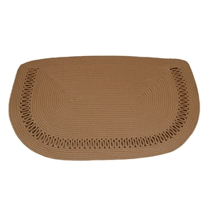 Semicircle handwoven cotton rope rug in camel brown with elegant scalloped wave edges
