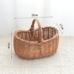 Detail view of handmade wicker basket with 25cm length, 17cm width and 12cm height