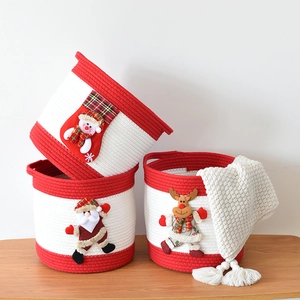 Lot de trois paniers de rangement de Noël en coton avec décorations de personnages