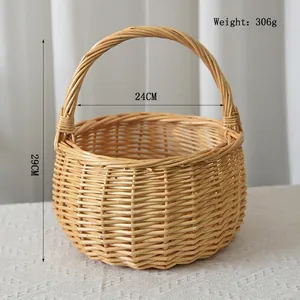 Close-up of wicker basket showing 24cm diameter and 29cm height dimensions