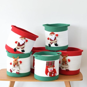 Paniers de rangement de Noël en corde de coton avec des motifs de Père Noël et renne