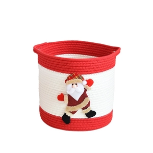 Panier de rangement en coton tressé avec motif Père Noël et rayures rouges et blanches