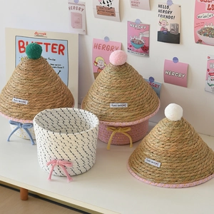 Cesti portaoggetti intrecciati a forma di fungo con grazioso fiocco rosa e coperchio