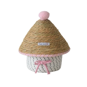 Cesto portaoggetti creativo in cotone intrecciato a forma di fungo con coperchio