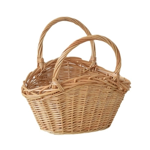 Handcrafted willow wicker storage basket with dual handles for fruits and vegetables