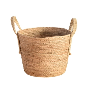 Nordic hand-woven seagrass planter basket with dual handles for home decor and storage