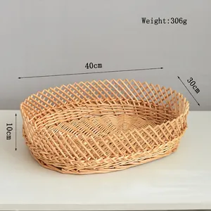 Detail view of woven willow storage basket with dimensions 40x30x10cm and weight 306g