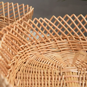 Close-up of hand-woven wicker basket showing natural texture and intricate patterns