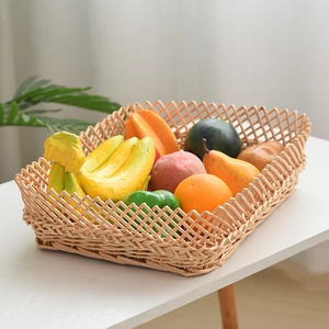 Hand-Woven Willow Storage Basket Rustic Wicker Fruit Bread Tray Miscellaneous Items Organizer For Home Kitchen Decoration