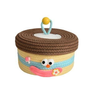 Cute woven cotton rope storage basket with lid for bathroom and nursery organization