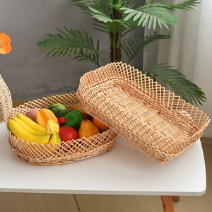 Close-up of woven rectangular fruit baskets with high-quality imitation rattan texture