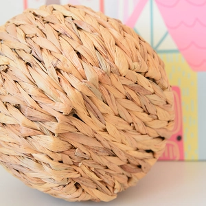 Macro view showing the detailed cross-weave texture of natural straw plant basket