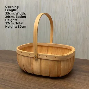 Detailed view of handmade woven flower basket with handle and dimensions 33x26x12cm