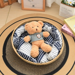 Handmade Woven Straw Cat Bed Round Pet Nest With Soft Cushion Breathable Natural Grass Weaving Basket For Cats And Small Dogs Pet Supplies