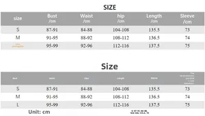 Size chart showing bust, waist, hip, and length measurements for the beach maxi dress