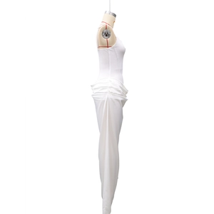 Detailed side view of white sleeveless dress showing horizontal pleats and texture