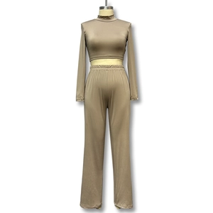Ensemble détente 2 pièces pour femmes avec crop top kaki et pantalon large taille haute