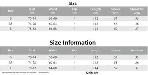 Size chart for slim fit long sleeve bodysuit with bust, waist and length measurements in cm