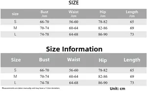 Size chart for slim fit backless bodysuit showing S, M, L measurements in centimeters